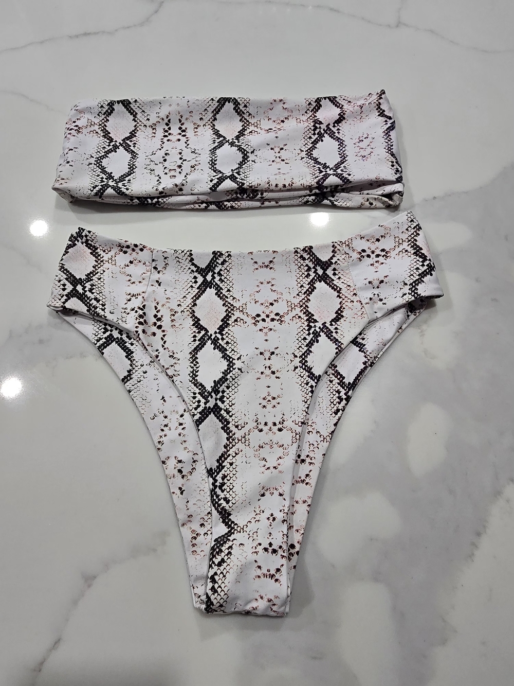 ​Snakeskin Bikini Set High Waist Bottom Strapless Bandeau Top Size S
